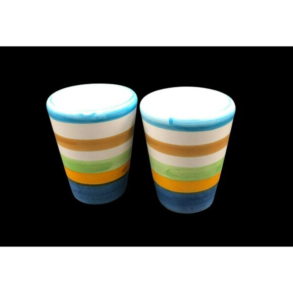 Set Of 2 Striped Ceramic Espresso/Shot Glasses 2.5x2 In Hand-Painted Multicolor - Picture 5 of 7